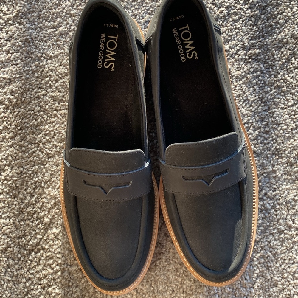 Toms Black Suede Lug Sole Penny Loafers - Picture 3 of 5